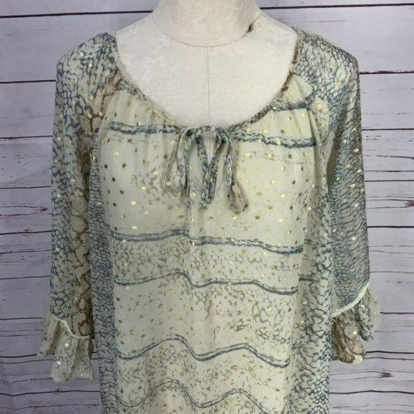 Gibson Latimer Woman's Sheer Abstract Bell Sleeves Blouse Size Large - Picture 4 of 8